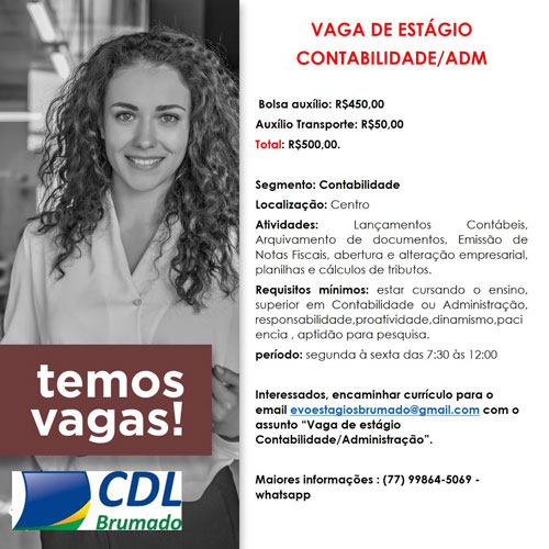 Vaga de Estágio: Profissional estudante de Contabilidade ou Administração