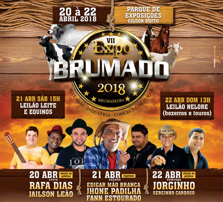 A ExpoBrumado 2018 já tem data marcada: dias 20, 21 e 22 de abril no Parque de Exposições Gilson Brito