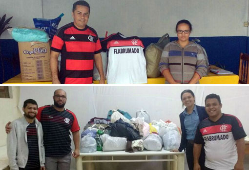 Torcida FLABRUMADO doa cobertores, roupas e casacos arrecadados em campanha