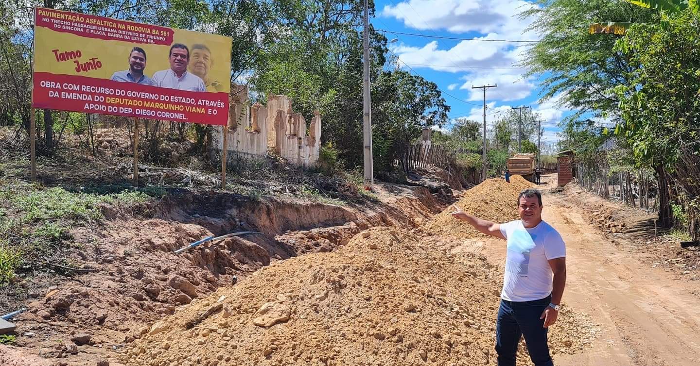 Barra da Estiva: Deputado Marquinho Viana visita a conclusão das obras de asfaltamento de ruas em Triunfo do Sincorá