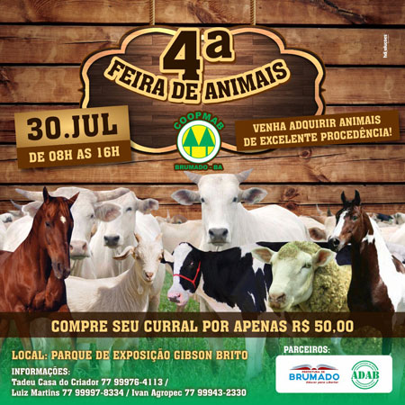 Brumado: acontece no dia 30 de julho a 4ª Feira de Animais promovida pela Coopmab
