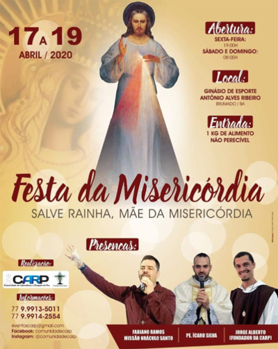 Festa da Misericórdia acontece de 17 a 19 de abril, em Brumado