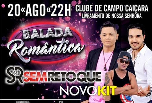 Neste sábado (20) acontece 'Balada Romântica' no Clube de Campo Caiçara em Livramento