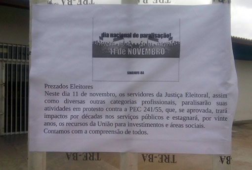 Brumado: servidores da Justiça Eleitoral aderem à greve nacional