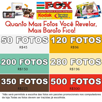Fox Revelações: Grande promoção em revelação a partir de 50 fotos