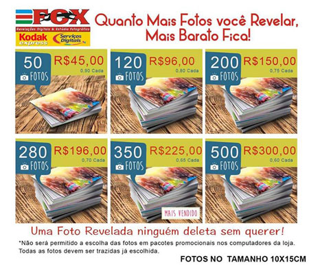 Fox Revelações: Grande promoção em revelação a partir de 50 fotos