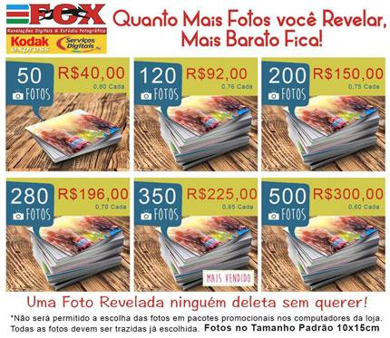Fox Revelações: Grande promoção em revelação a partir de 50 fotos