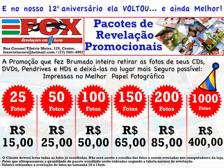 Fox Revelações 12 anos - Pacotes de revelação promocionais