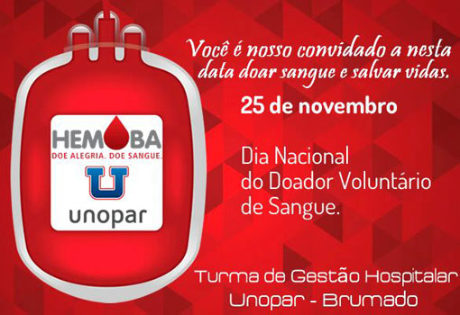 Brumado: turma de Gestão Hospitalar da Unopar convida população para doação voluntária de sangue