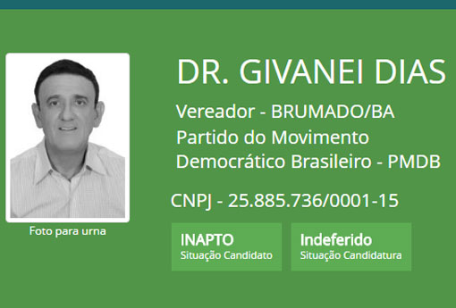 Brumado: Devido ser irmão do atual prefeito, Givanei Lima Dias tem registro de candidatura a vereador indeferido pela Justiça Eleitoral