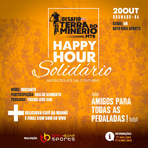Vem aí o Happy Hour Solidário Desafio Terra do Minério - MTB