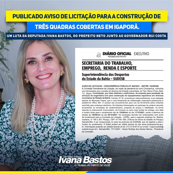 Divulgado aviso de licitação para a construção de quadras cobertas em Igaporã