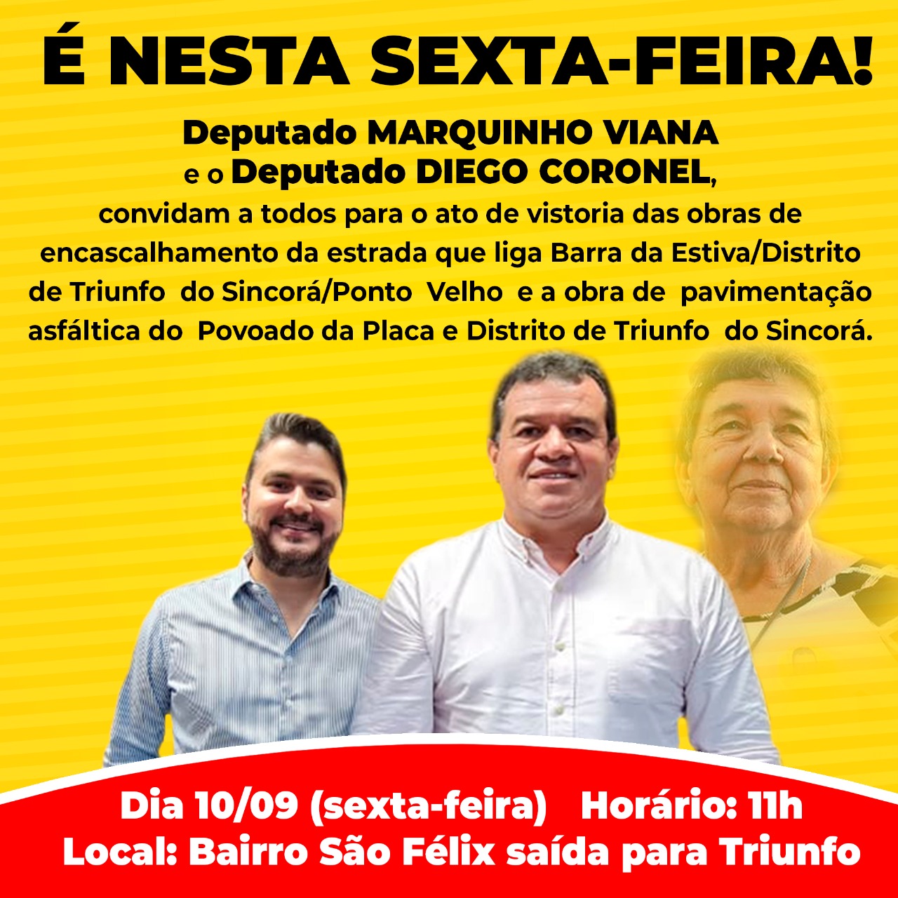 Barra da Estiva: Deputados Marquinho Viana e Diego Coronel convidam para vistoria de obras de rodovias