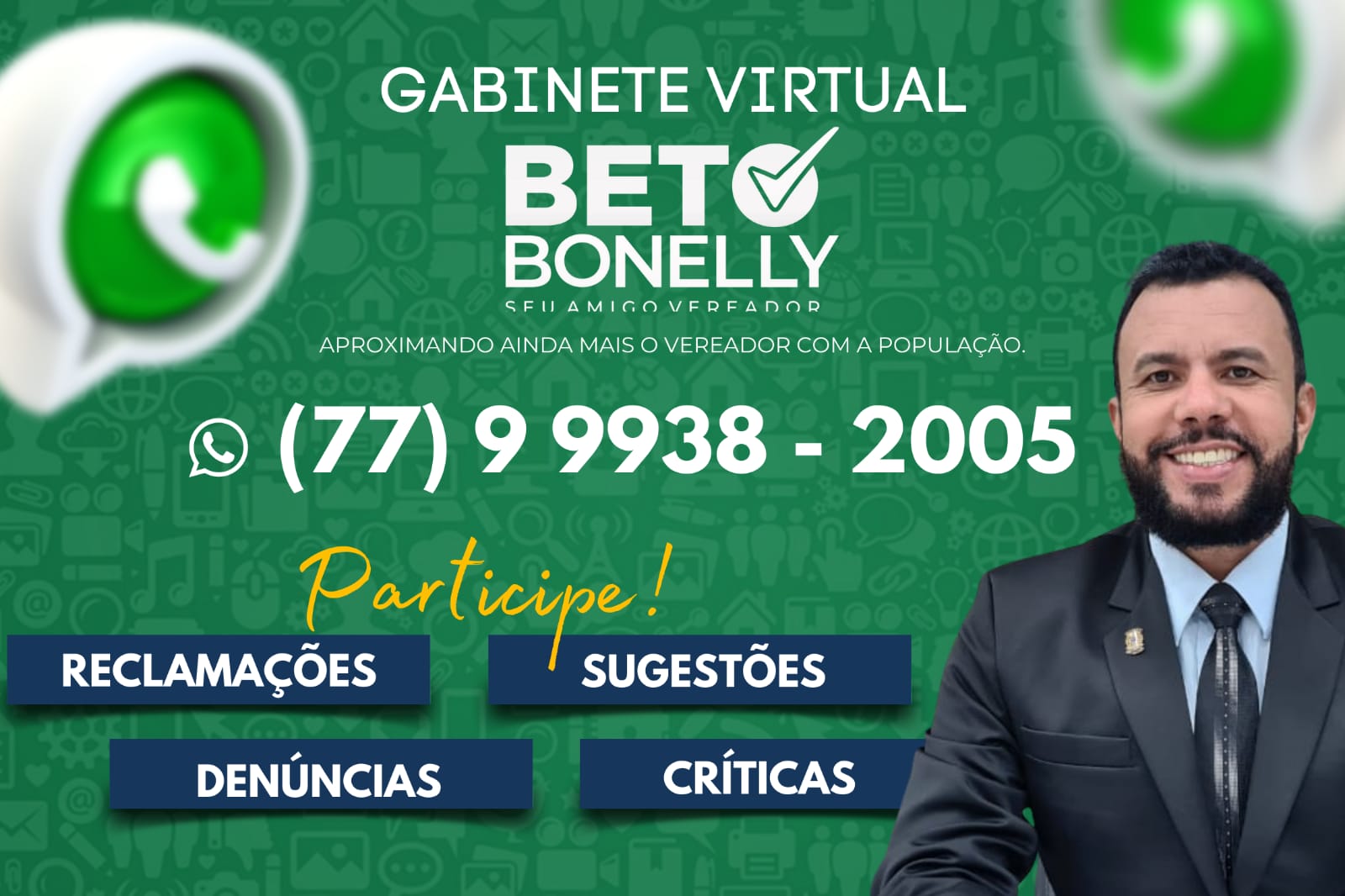 Vereador Beto Bonelly inova e lança 'primeiro gabinete virtual' em Brumado