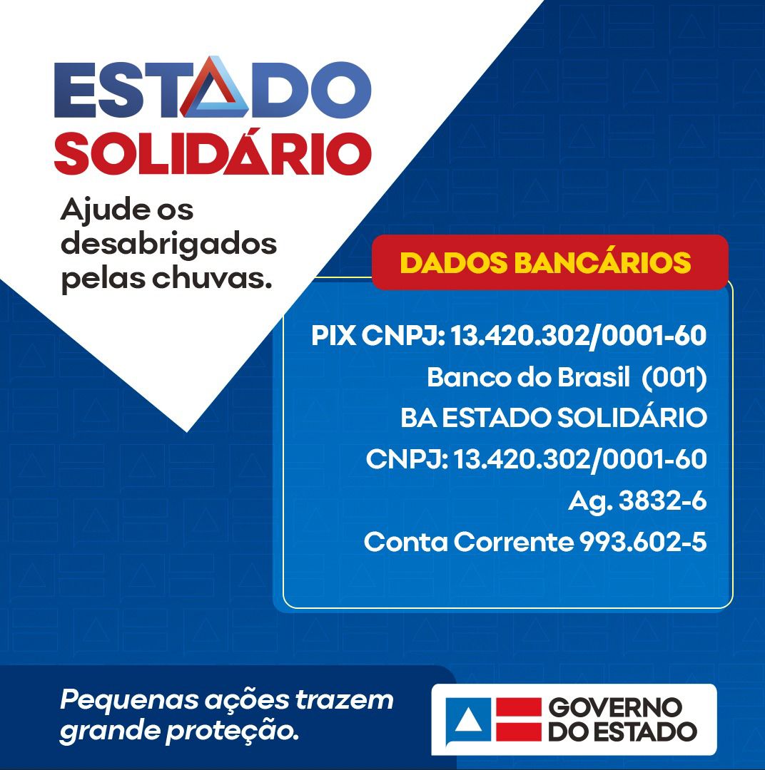 Governo do Estado disponibiliza conta bancária para doações