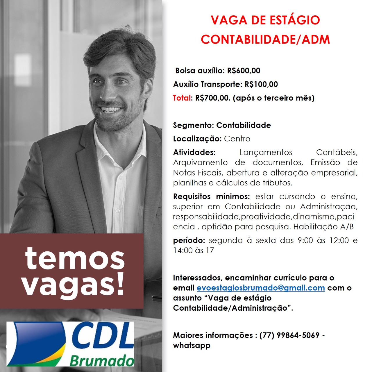 Brumado: Vaga de estágio para contabilidade