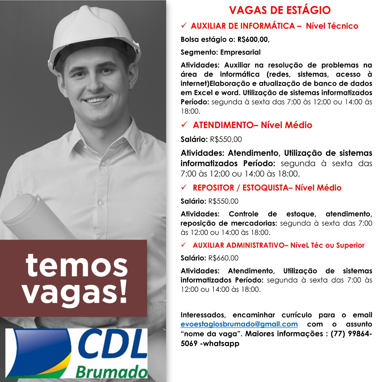 Brumado: Confira as vagas de estágio disponíveis na Evo estágio