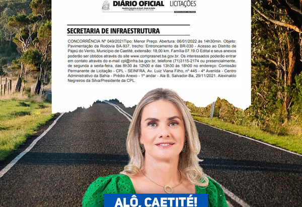 Após trabalho de Ivana divulgado aviso de licitação para pavimentação da estrada de Pajeú a Caetité