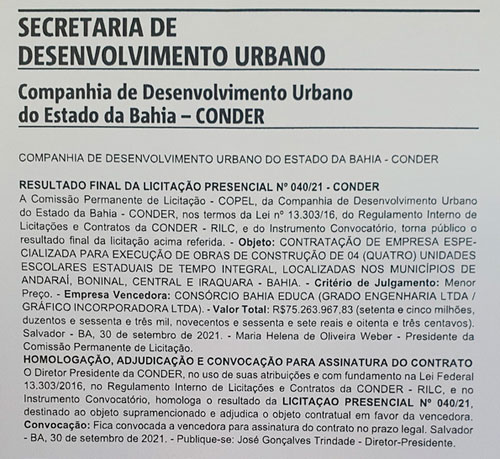 Publicado resultado de licitação para construção de escola em Iraquara
