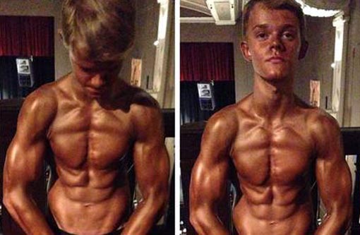Menino de 14 anos impressiona com músculos