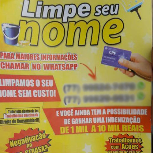 'Limpe seu Nome': Panfleto tentar captar clientes em Brumado; OAB apura