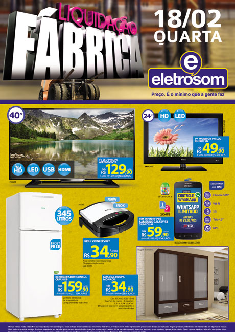 Brumado: Nesta quarta-feira (18) tem a liquidação de fábrica na Eletrosom
