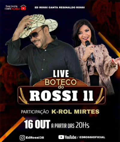 Live Boteco do Rossi II acontece no dia 16 de outubro
