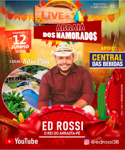Live dos Namorados, com show de Ed Rossi, será transmitida no dia 12 de junho