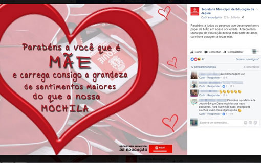 Após caso das mochilas 'gigantes' viralizar, prefeitura de Jequié brinca em homenagem ao Dia das Mães