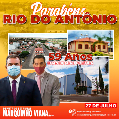 Deputado Marquinho Viana parabeniza Rio do Antônio pelos 59 anos de emancipação política
