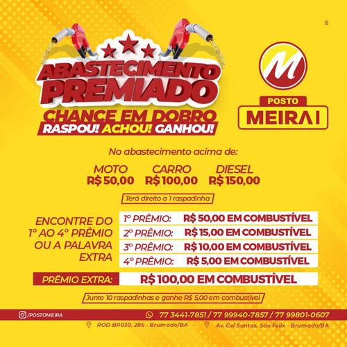 Brumado: Promoção 'Abastecimento Premiado' no Posto Meira I
