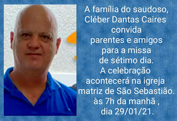 Brumado: Missa de sétimo dia de Cléber Dantas Caires acontece dia 29