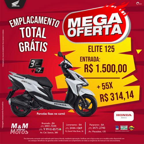 M & M Motos: moto Elite 125 com grande promoção e emplacamento grátis