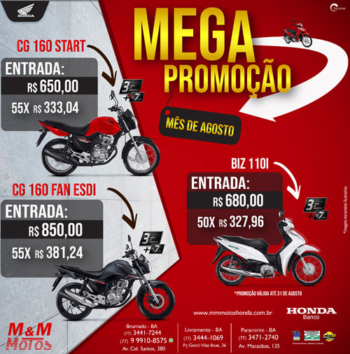 M & M Motos lança Mega Promoção de motos