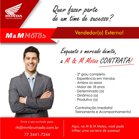 M & M Motos contrata Vendedor (a) Extermo