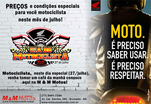 M & M Motos: Hoje (27) é o Dia do Motociclista