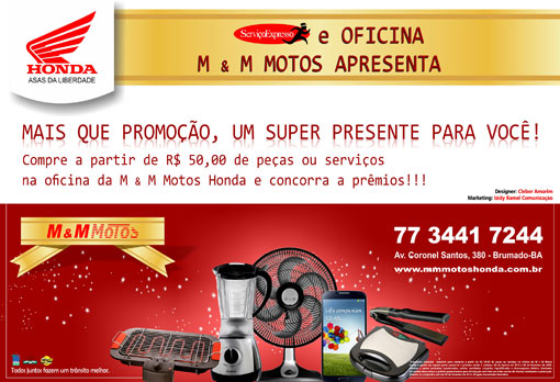 M & M Motos: Compre a partir de R$50 de peças ou serviços e concorra a prêmios