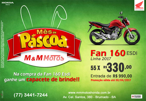 M & M Motos: adquira sua Honda Fan 160 ESDI - linha 2017 com preço imperdível
