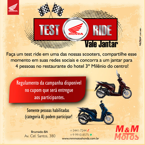 M & M Motos: Teste Ride Honda vale jantar!