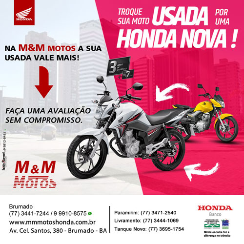 M & M Motos: troque sua moto usada por uma nova 