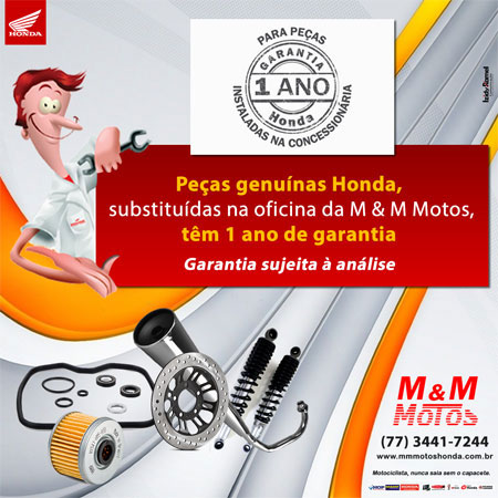M & M Motos: peças Honda com 1 ano de garantia