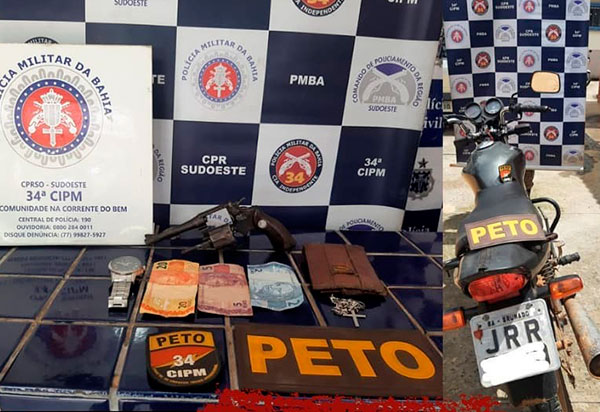 Brumado: Polícia Militar recupera moto roubada; acusado é detido com uma arma
