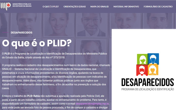 MP lança site de programa de localização e identificação de pessoas desaparecidas