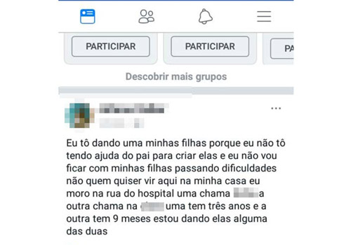 Bahia: Mulher anunciou doação das filhas em postagem no Facebook