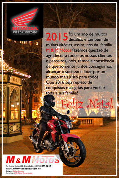 Mensagem de Natal da M&M Motos Honda