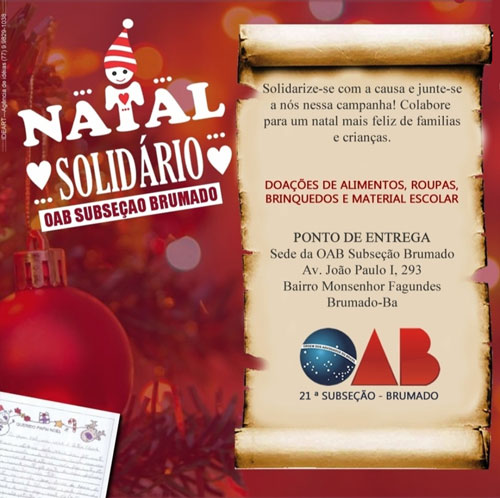 Brumado: participe da campanha 'Natal Solidário' da OAB