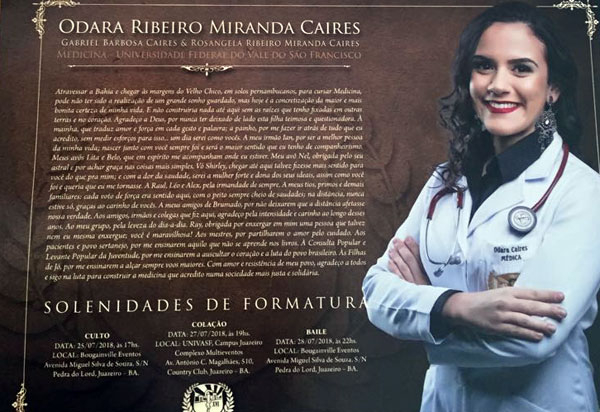 Familiares e amigos parabenizam Odara Caires pela formatura em Medicina