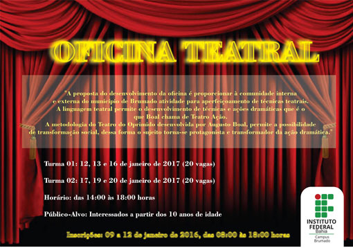 Brumado: IFBA está com inscrições abertas para Oficina Teatral