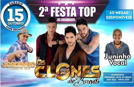 Brumado: neste sábado (15) tem a 2ª Festa Top na AABB com Os Clones