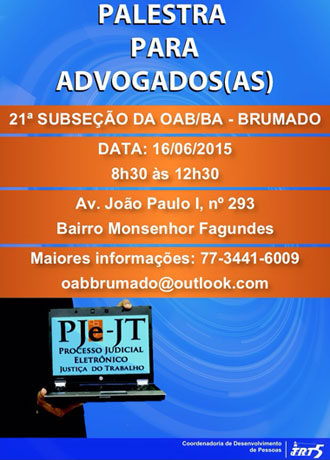 OAB/Brumado promoverá palestra para advogados